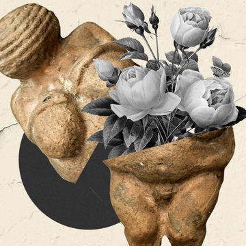 venus of willendorf statue cut in half with flowers blooming out of it venus of willendorf statue cut in half with flowers blooming out of it